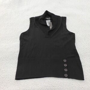August Silk Knits  Shawl Collar Sweater Womens XL Black Sleeveless Stretch
